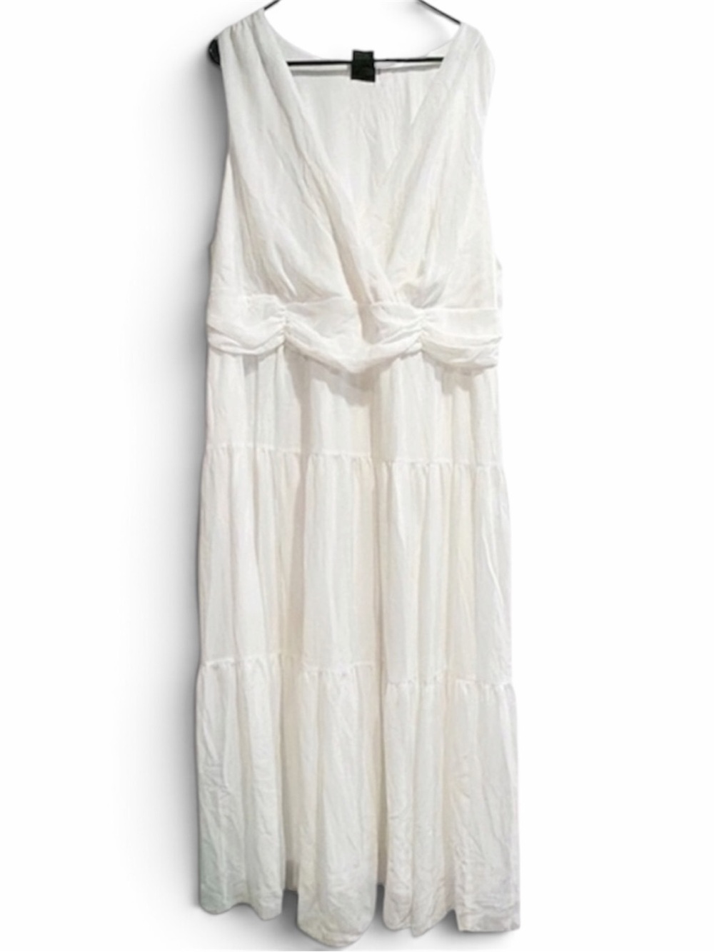Maison Tara Size 24W White Tiered Maxi Dress V-Neck Twist Knot Smocked Back Plus